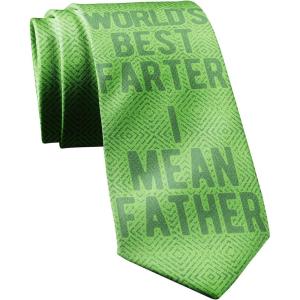 Crazy Dog T-Shirts Funny Tie for Men – Novelty Necktie with Worlds Best Farter I Mean Father Print – Gag Gift for Dad Fathers Day and Office Party Fun Green Nerdy Tie