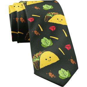 Crazy Dog T-Shirts Funny Tie for Men – Smiling Taco and Lettuce Print Necktie – Novelty Fun Gag Gift Ties for Mexican Food Lovers – Humorous Office Menswear Cinco de Mayo Events Outfit Accessory