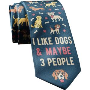 Funny Dog Tie for Men – I Like Dogs Maybe 3 People Novelty Animal Print Necktie – Humorous Gift for Dog Lovers Cool Menswear Accessory and Office Humor