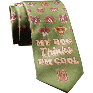 Funny Tie for Men – My Dog Thinks Im Cool Novelty Animal Print Necktie – Cool Menswear Accessory Gift for Dog Lovers Office Humor and Quirky Fashion