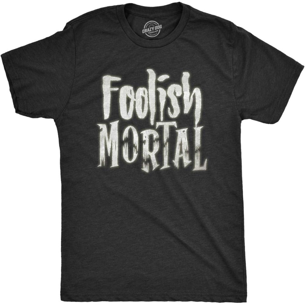 imageMens Foolish Mortal T Shirt Funny Spooky Glow in The Dark Halloween TeeHeather Black