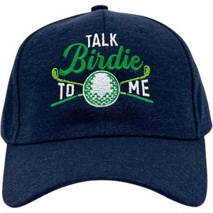 Crazy Dog T-Shirts Funny Golf Hats Cool Caps for Golfers with Sarcastic Designs(Navy – Talk Birdie)