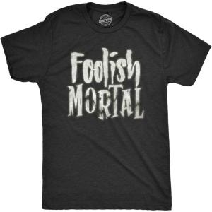 Mens Foolish Mortal T Shirt Funny Spooky Glow in The Dark Halloween Tee(Heather Black)