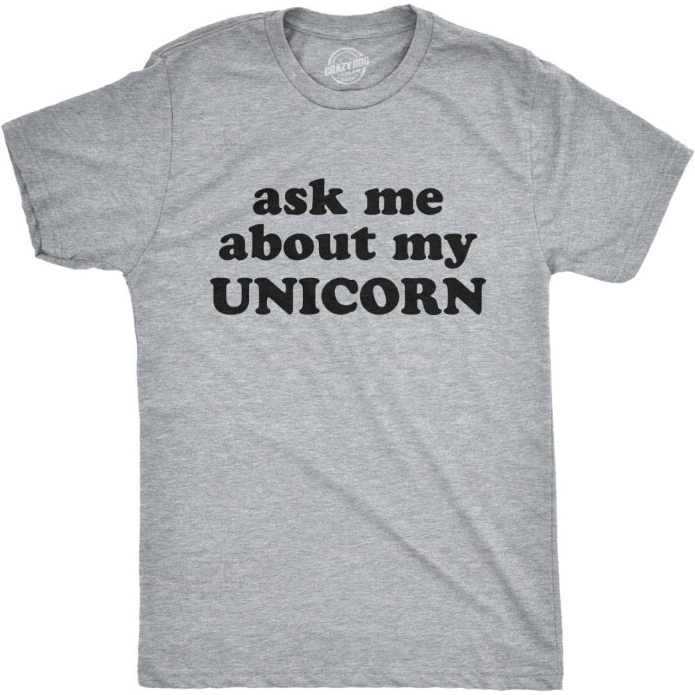 imageMens Ask Me About My Unicorn Flip Up T Shirt Funny Mythical Horse Tee for GuysLight Heather Grey