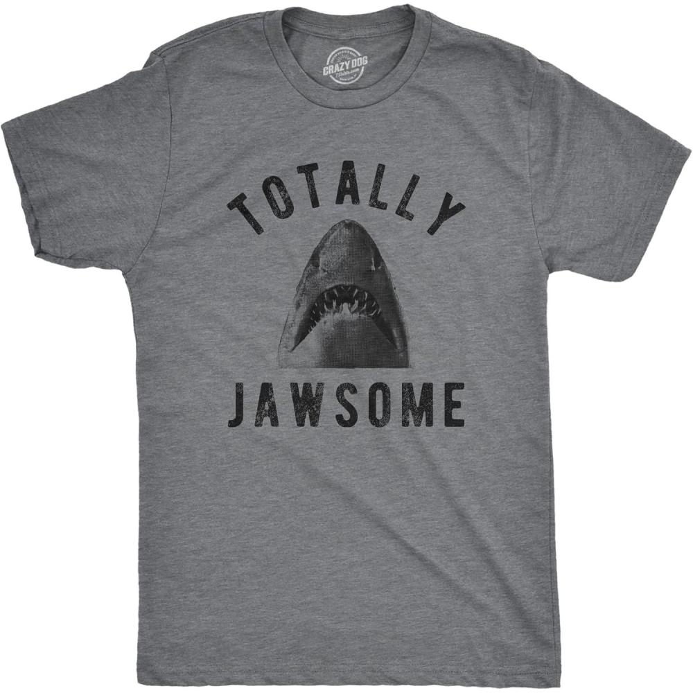 imageMens Totally Jawsome T Shirt Funny Hilarious Shark Bite Graphic Novelty TeeDark Heather Grey