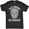 Mens Feliz Navidad Bitchachos T Shirt Funny Graphic Merry Christmas Holiday Tee(Heather Black)