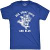 Mens Red Great White and Blue T Shirt Funny 4th of July Shark USA Patriotic Graphic Tee(Heather Royal)