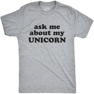 Mens Ask Me About My Unicorn Flip Up T Shirt Funny Mythical Horse Tee for Guys(Light Heather Grey)