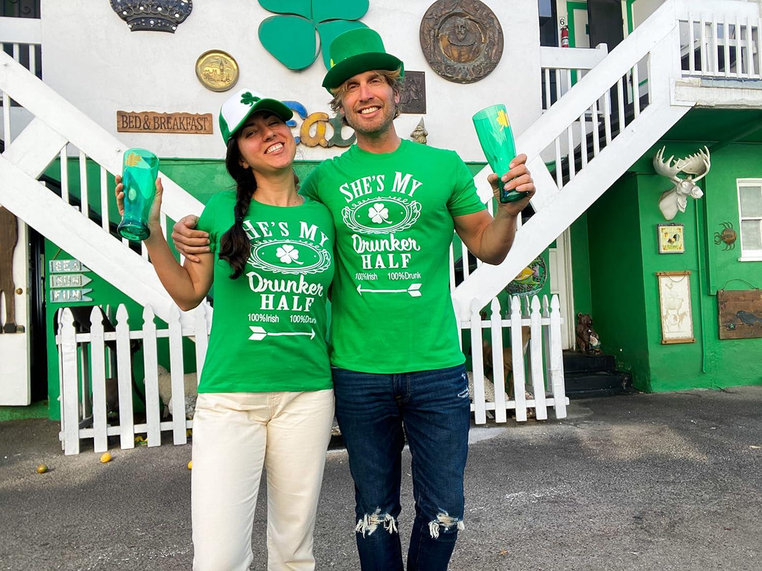 imageFunny St Patricks Day Couple Shirt His and Hers Matching Shamrock Tee Irish Pub Crawl Party OutfitHeather Black Shes