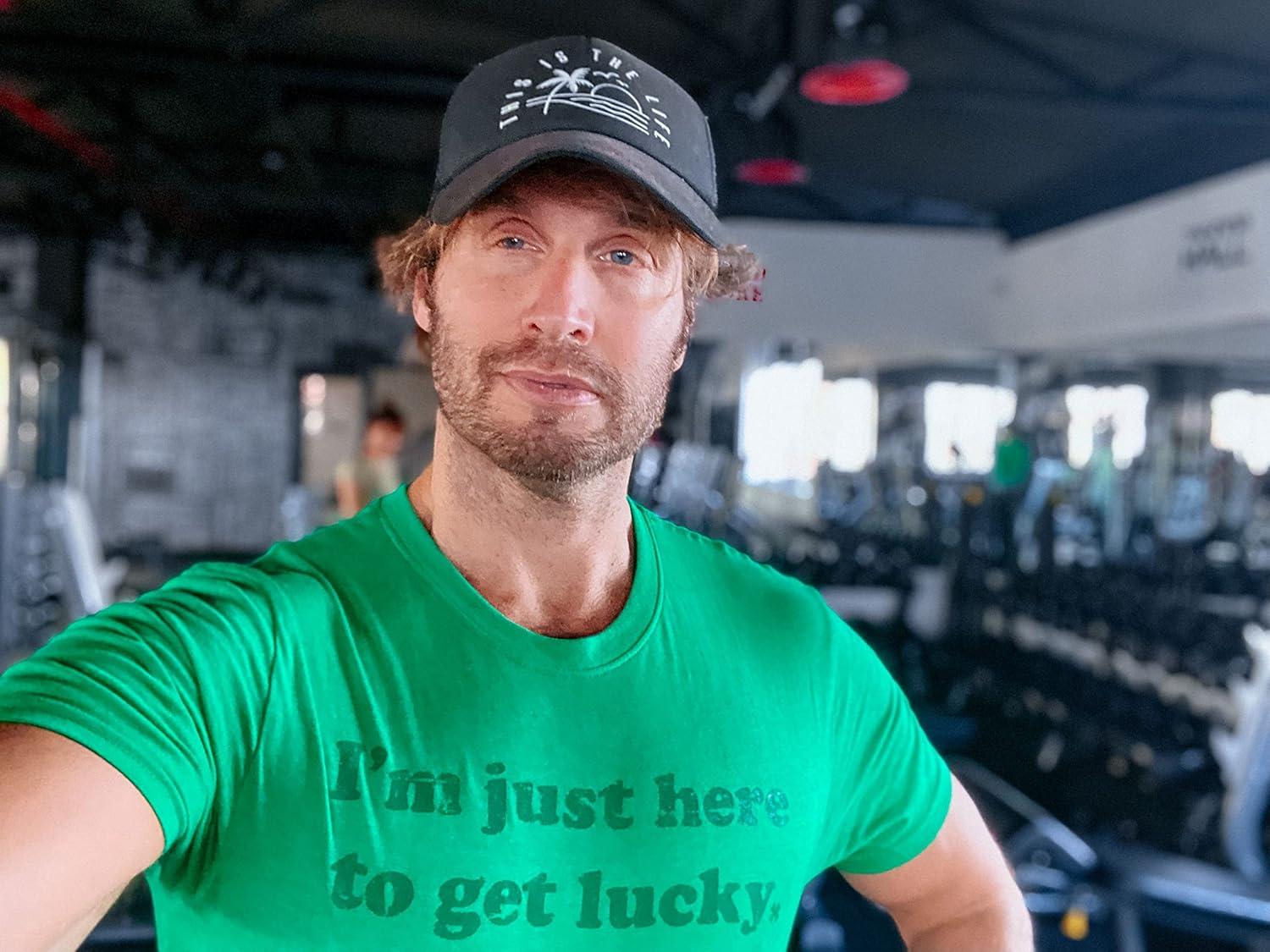 imageMens Im Just Here to Get Lucky T Shirt Funny Saint Patricks Day St Patty TeeGreen