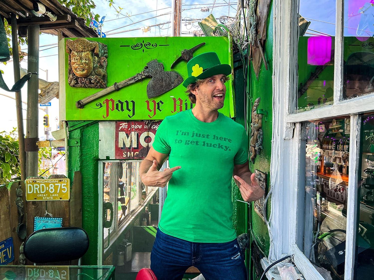 imageMens Im Just Here to Get Lucky T Shirt Funny Saint Patricks Day St Patty TeeGreen