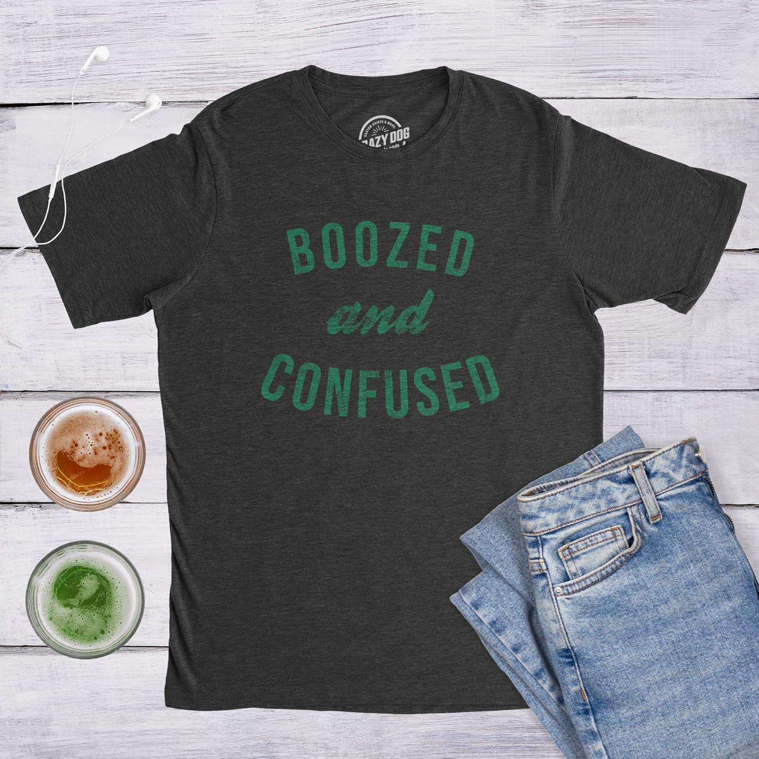 imageMens Saint Patricks T Shirts Funny Party Tees for Guys Great Parade ShirtsHeather Black Boozed Confused