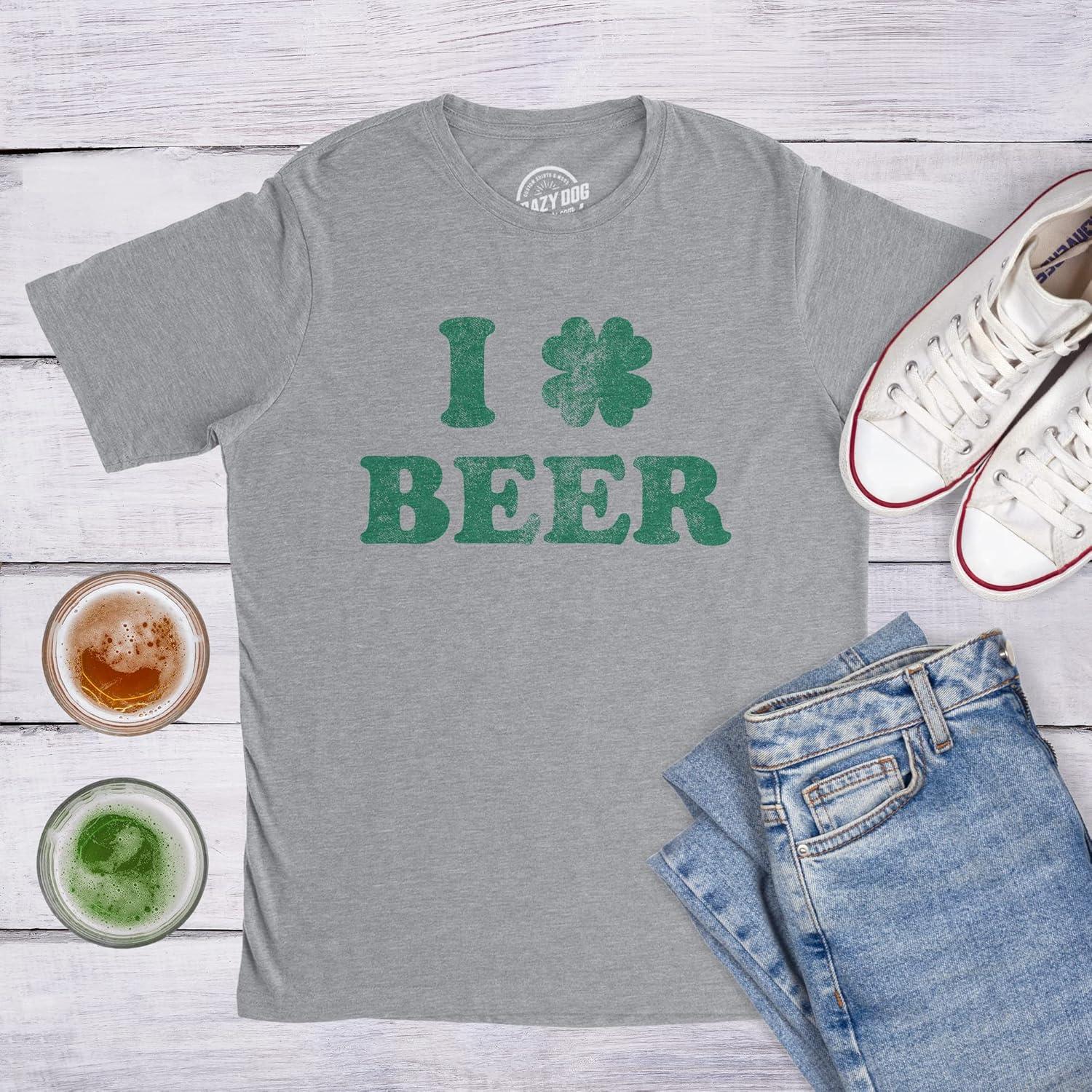 imageMens Saint Patricks T Shirts Funny Party Tees for Guys Great Parade ShirtsLight Heather Grey Clover Beer
