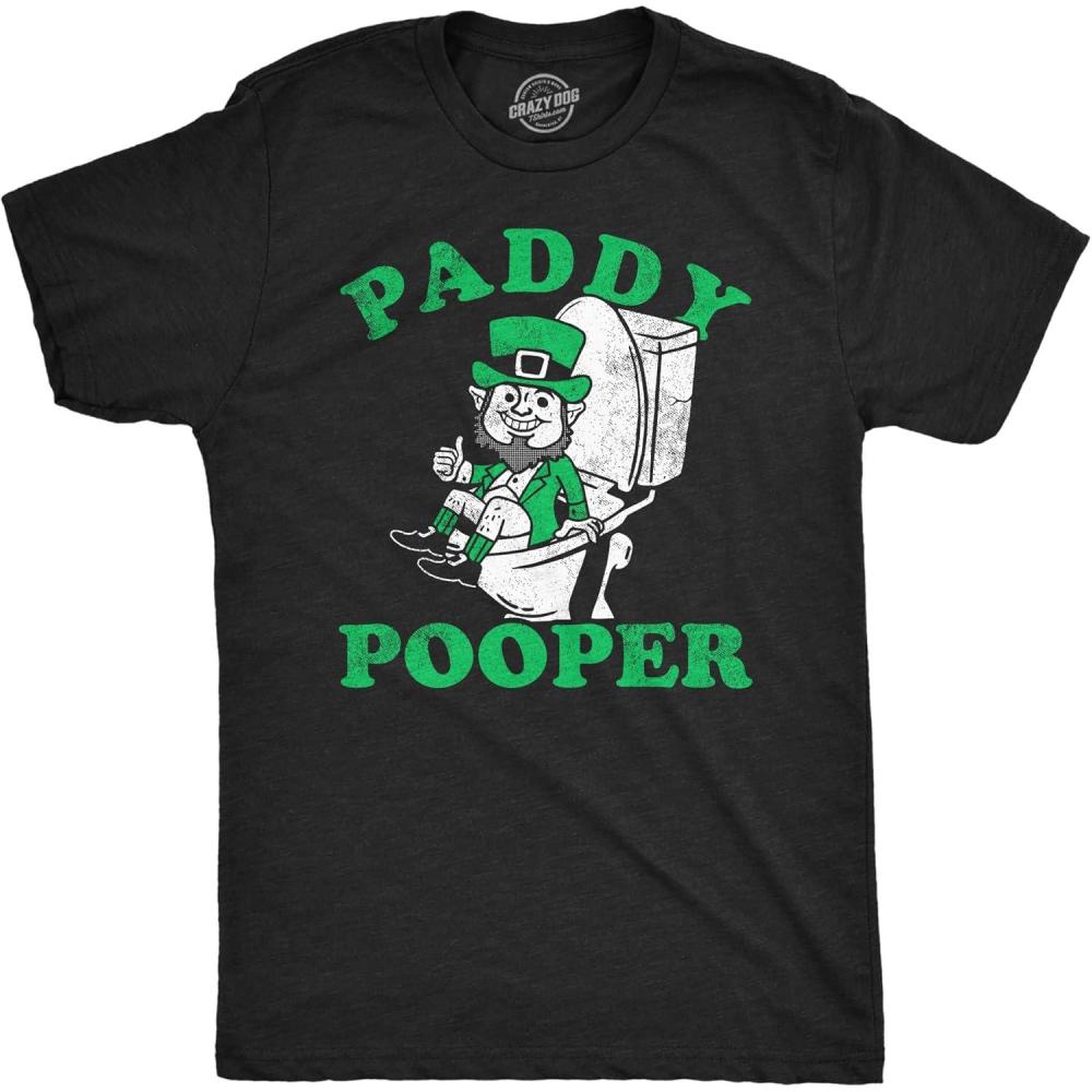 imageFunny Saint Patricks Day T Shirts for Men Party Shirts for St Pats Funny Drinking TeesHeather Black Paddy Pooper