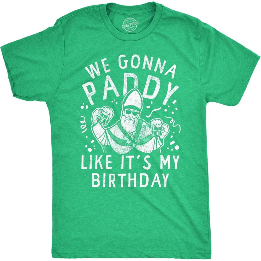 imageFunny Saint Patricks Day T Shirts for Men Party Shirts for St Pats Funny Drinking TeesHeather Green Paddy Like Its My Birthday