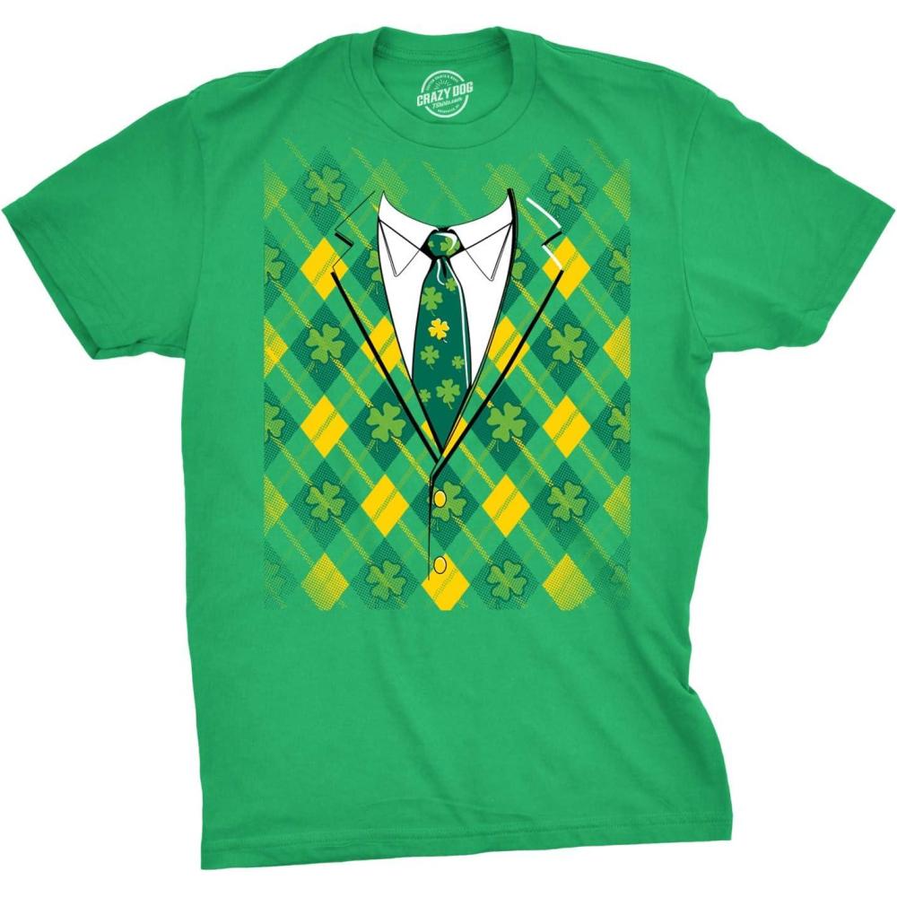 imageFunny Saint Patricks Day T Shirts for Men Party Shirts for St Pats Funny Drinking TeesHeather Green Plaid Tuxedo