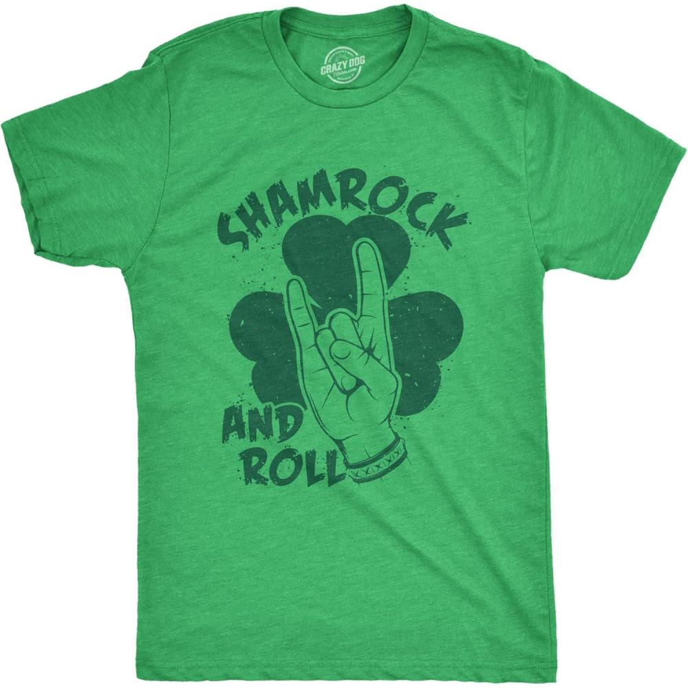 imageFunny Saint Patricks Day T Shirts for Men Party Shirts for St Pats Funny Drinking TeesHeather Green Shamrock and Roll