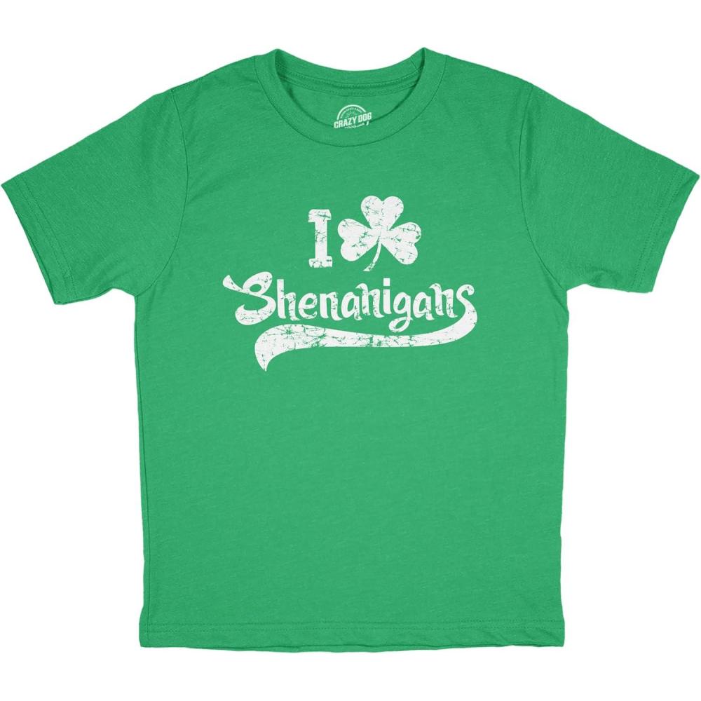 imageKids St Patricks Day TShirt Funny I Clover Shenanigans Irish Tee Green Shamrock Graphic OutfitGreen Shenanigans
