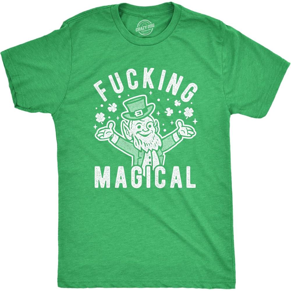 imageMens Fucking Magical Leprechaun T Shirt Funny Offensive Saint Patricks Day Parade Graphic Novelty Tee for GuysHeather Green