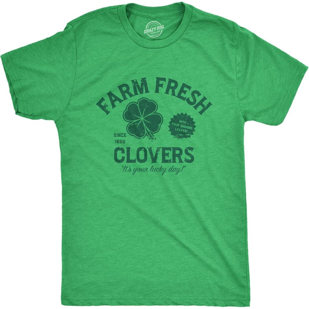 imageMens Funny T Shirts Farm Fresh Clovers St Patricks Day Novelty Tee for GuysHeather Green Clovers