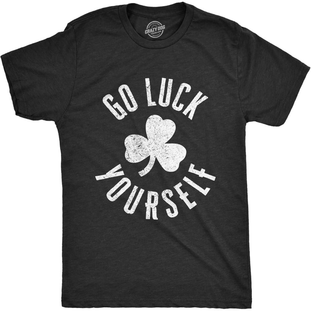 imageMens Go Luck Yourself T Shirt Funny Sarcastic Shamrock Tee Saint Patricks DayHeather Black