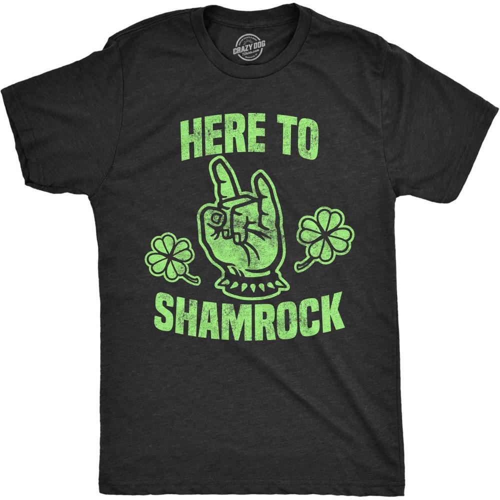 imageMens Here to Shamrock T Shirt Funny Metal Saint Patricks Day Graphic Novelty TeeHeather Black