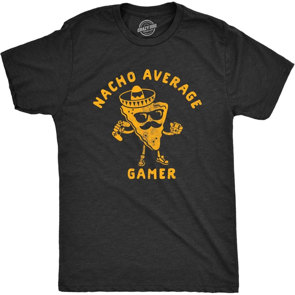 imageMens Nacho Average Gamer T Shirt Funny Nerdy Video Game Novelty TeeHeather Black