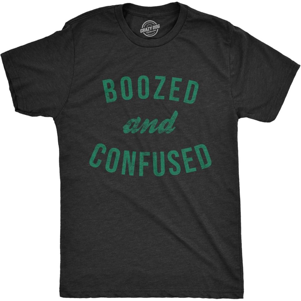 imageMens Saint Patricks T Shirts Funny Party Tees for Guys Great Parade ShirtsHeather Black Boozed Confused