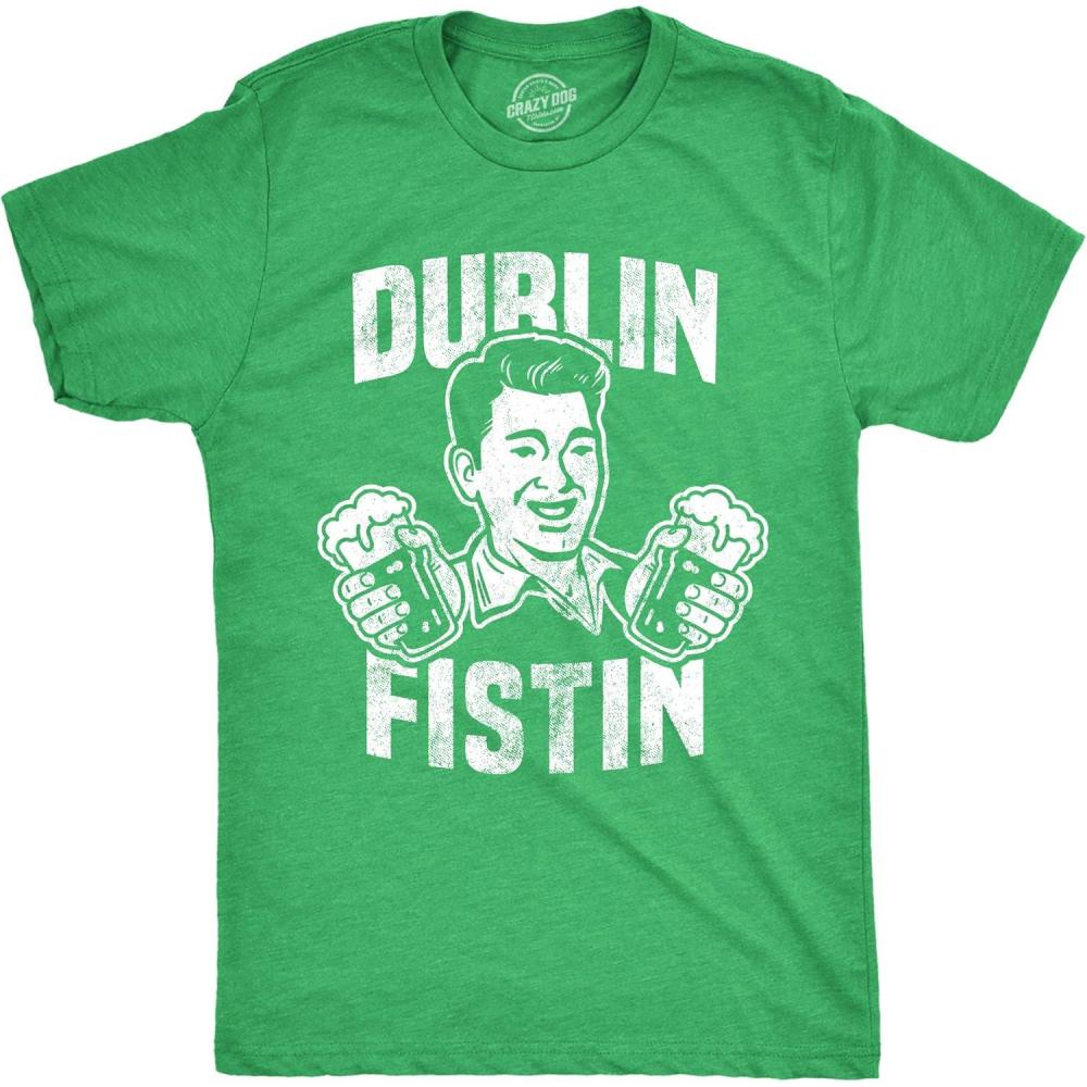 imageMens Saint Patricks T Shirts Funny Party Tees for Guys Great Parade ShirtsHeather Green Dublin Fisting