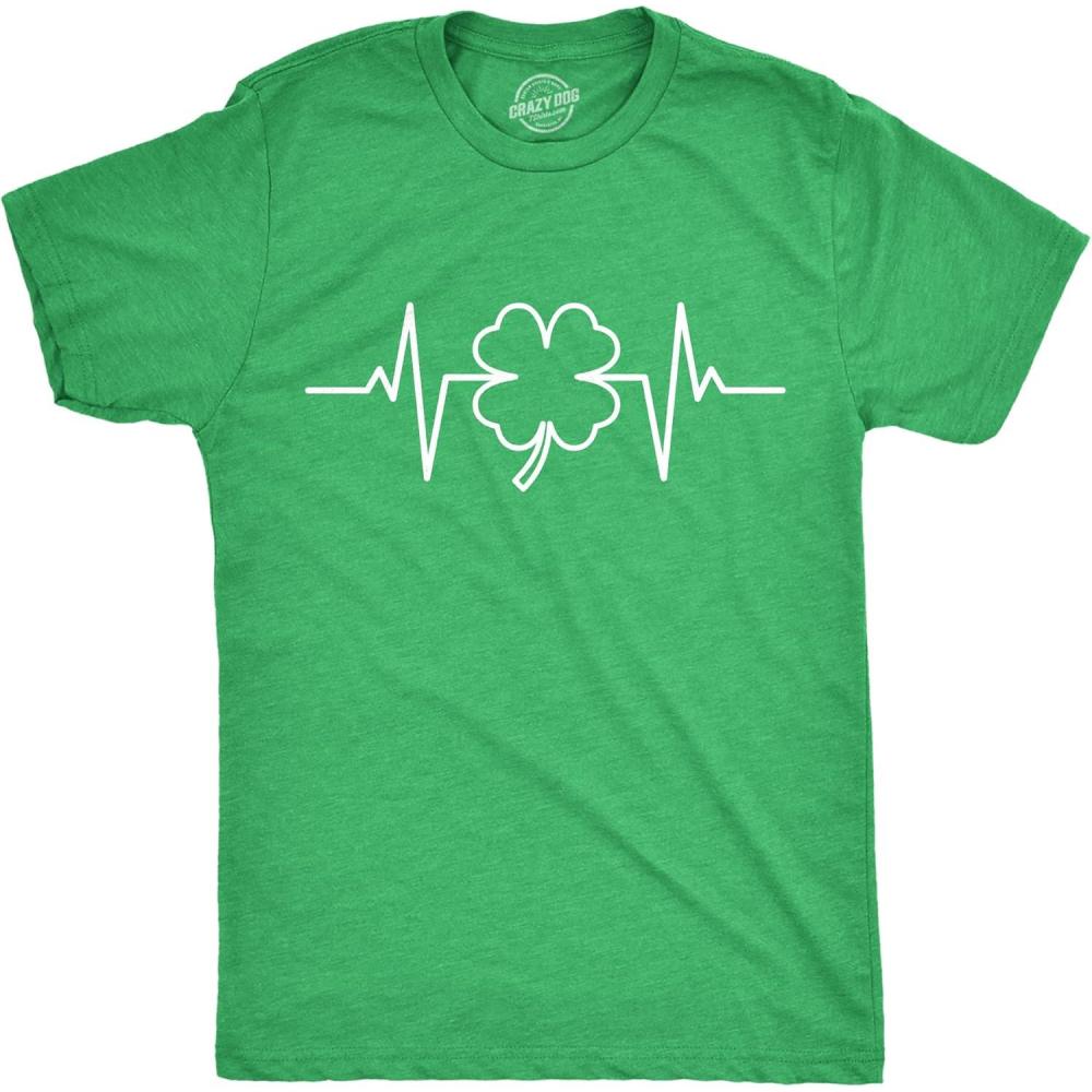imageMens Saint Patricks T Shirts Funny Party Tees for Guys Great Parade ShirtsHeather Green Heartbeat