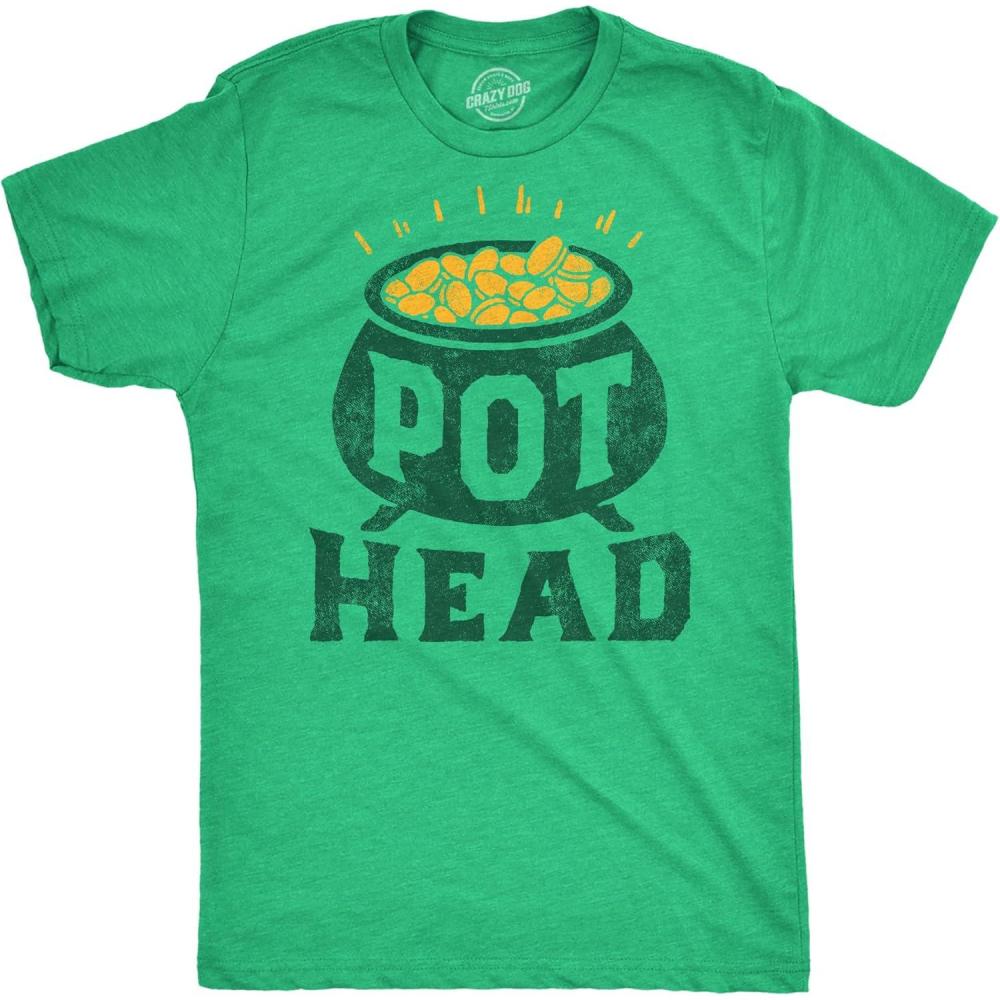 imageMens Saint Patricks T Shirts Funny Party Tees for Guys Great Parade ShirtsHeather Green Pot Head