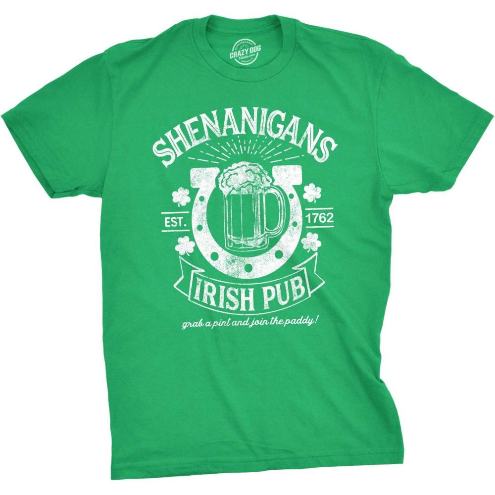 imageMens Shenanigans Irish Pub T Shirt Funny Saint Patricks Day St Cool Drinking TeeGreen