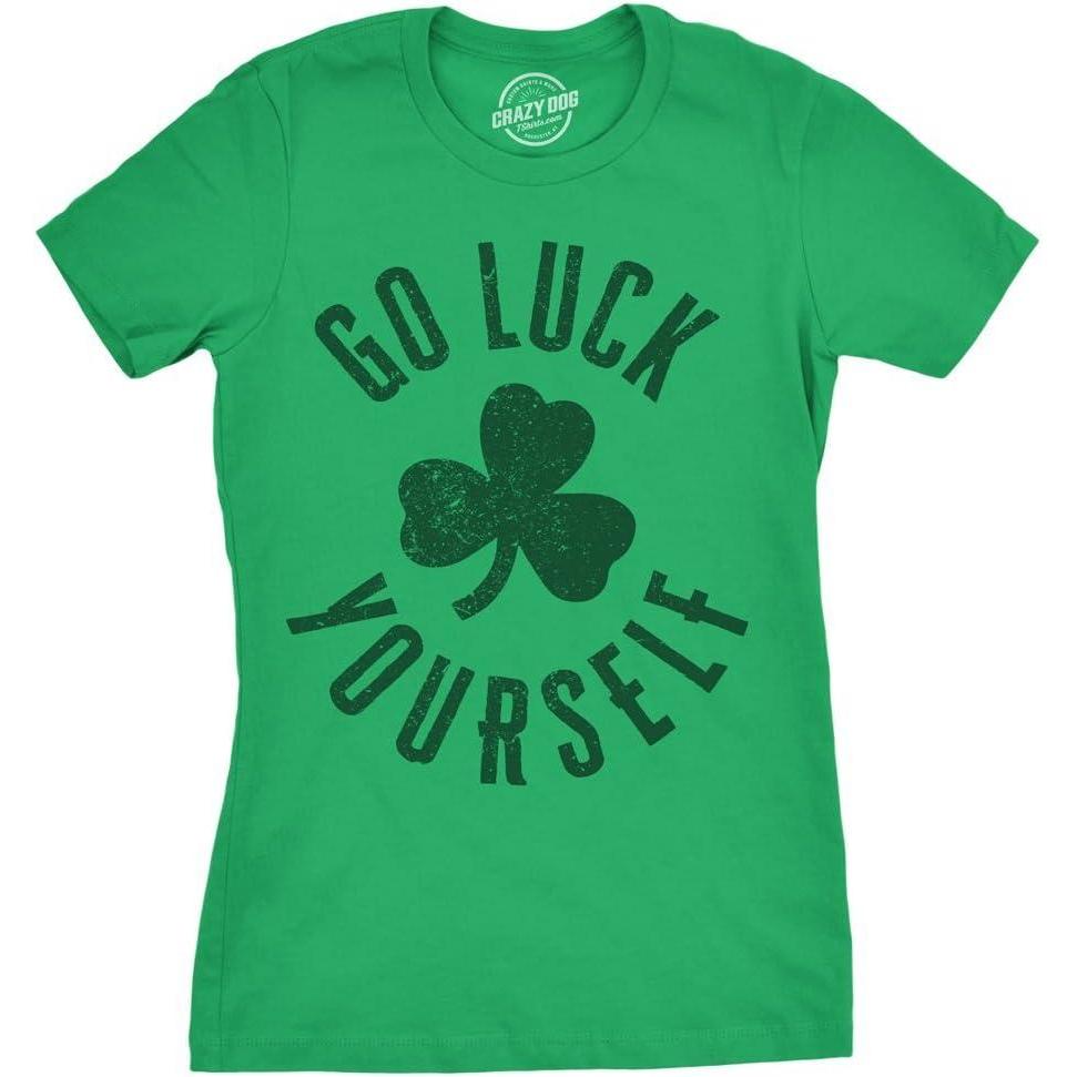 imageWomens Funny St Patricks Day T Shirts for Women Tees for Saint Patricks DayHeather Green Go Luck Yourself