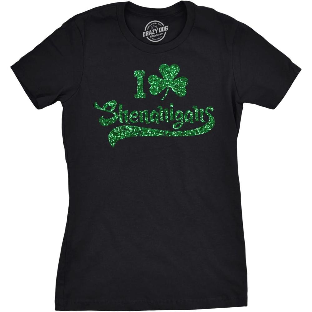 imageWomens I Clover Shenanigans Glitter T Shirt Novelty Saint Patricks Day ShirtBlack