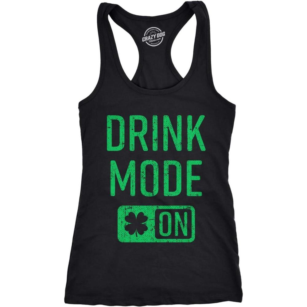 imageWomens Tank Drink Mode On Tanktop Funny Cool Saint Patricks Day Patty T ShirtBlack