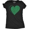 Womens St Patricks Day Shirt – Green Glitter Heart Tee, Festive Irish Outfit, Soft Cotton Black Shamrock T Shirt for Women(Heather Black – Green Glitter Heart)
