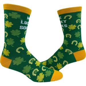 Crazy Dog T-Shirts Me Lucky Socks – Funny Irish St Patricks Day Crew Socks for Women, Lucky Shamrock Green Clover Novelty Footwear, Comfy Cotton Gift – Green – Womens (5-10)
