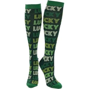 Crazy Dog T-Shirts Unisex Saint Patricks Day Compression Socks for Men and Women(Green – Lucky All Over)