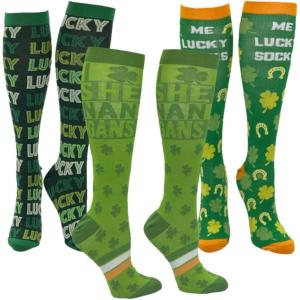 Crazy Dog T-Shirts Unisex Saint Patricks Day Compression Socks for Men and Women(Multi – 3 Pack Bundle)