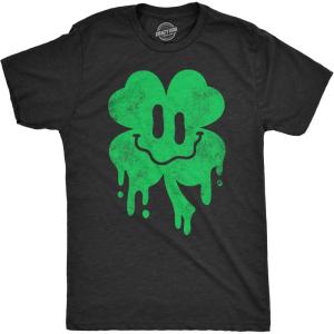 Funny Saint Patricks Day T Shirts for Men Party Shirts for St Pats Funny Drinking Tees(Heather Black – Dripping Clover Face)