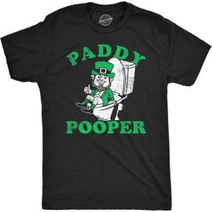 Funny Saint Patricks Day T Shirts for Men Party Shirts for St Pats Funny Drinking Tees(Heather Black – Paddy Pooper)