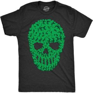 Funny Saint Patricks Day T Shirts for Men Party Shirts for St Pats Funny Drinking Tees(Heather Black – Skull of Clovers)