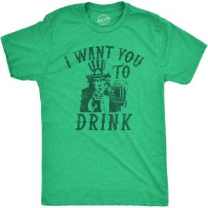 Funny Saint Patricks Day T Shirts for Men Party Shirts for St Pats Funny Drinking Tees(Heather Green – Want You to Drink)