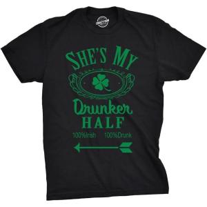Funny St Patricks Day Couple Shirt – His and Hers Matching Shamrock Tee Irish Pub Crawl Party Outfit(Heather Black – Shes)