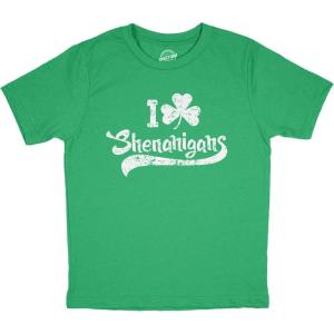 Kids St Patricks Day T-Shirt – Funny I Clover Shenanigans Irish Tee, Green Shamrock Graphic Outfit(Green – Shenanigans)