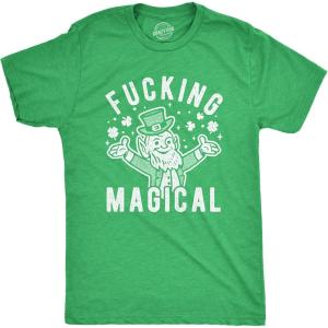 Mens Fucking Magical Leprechaun T Shirt Funny Offensive Saint Patrick’s Day Parade Graphic Novelty Tee for Guys(Heather Green)
