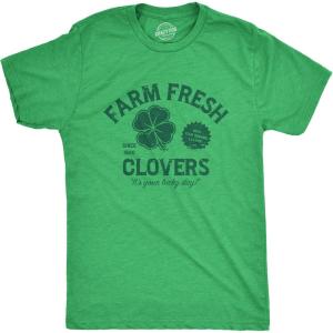 Mens Funny T Shirts Farm Fresh Clovers St Patricks Day Novelty Tee for Guys(Heather Green – Clovers)