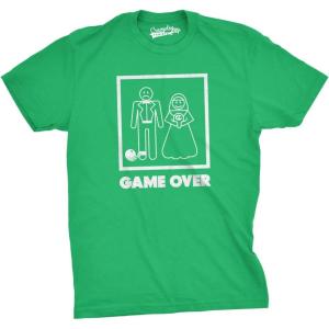 Mens Game Over T Shirt Funny Wedding T Shirts Humor Bachelor Party Novelty Tees(Green)