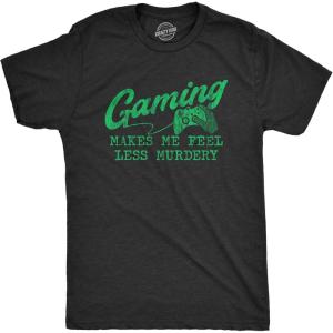 Mens Gaming Makes Me Feel Less Murdery T Shirt Funny Sarcastic Video Game Tee Gift for Gamers(Heather Black – Murdery)