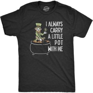 Mens I Always Carry A Little Pot with Me T Shirt Funny Saint Patricks Day Patty(Heather Black – 3 Color Print)